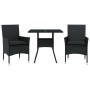 Set comedor jardín 3 pzas cojines ratán sintético vidrio negro