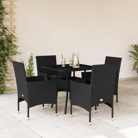 Set comedor jardín 5 pzas cojines ratán sintético vidrio negro