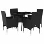Set comedor jardín 5 pzas cojines ratán sintético vidrio negro