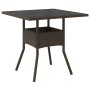 Set comedor jardín 3 pzas cojines ratán sintético vidrio marrón