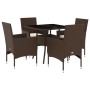 Set comedor jardín 5 pzas cojines ratán sintético vidrio marrón