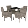 Set comedor jardín 5 pzas y cojines ratán sintético vidrio gris