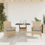 Set comedor jardín 3 pzas cojines ratán sintético vidrio beige