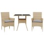 Set comedor jardín 3 pzas cojines ratán sintético vidrio beige