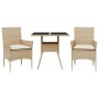 Set comedor jardín 3 pzas cojines ratán sintético vidrio beige
