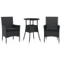 Set comedor jardín 3 pzas cojines ratán sintético vidrio negro