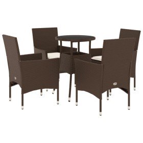 Set comedor jardín 5 pzas cojines ratán sintético vidrio marrón