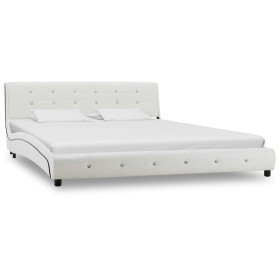 Estructura de cama de cuero sintético blanco 160x200 cm