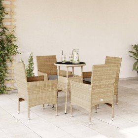 Set comedor jardín 5 pzas cojines ratán sintético vidrio beige Set comedor jardín 5 pzas cojines ratán sintético vidrio beige
