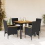 Set de comedor jardín 5 pzas con cojines ratán PE acacia negro