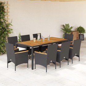Set de comedor jardín 9 pzas con cojines ratán PE acacia negro en Conjuntos de jardín | Comprar online en Foro24