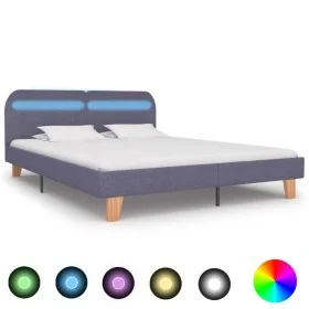 Bed frame with LED light gray fabric 160x200 cm by vidaXL, Beds and slatted bases - Ref: Foro24-280899, Price: 169,65 €, Disc...