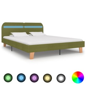 Estructura de cama con LED tela verde 160x200 cm