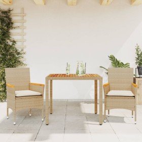 Set de comedor jardín 3 pzas con cojines ratán PE acacia beige en Conjuntos de jardín | Comprar online en Foro24