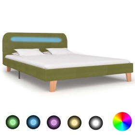 Estructura de cama con LED tela verde 140x200 cm