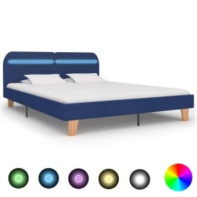 Bed frame with LED blue fabric 160x200 cm by vidaXL, Beds and slatted bases - Ref: Foro24-280904, Price: 147,11 €, Discount: %