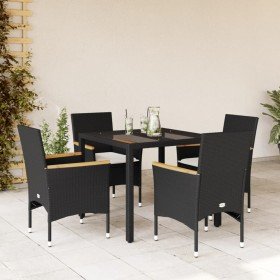 Set comedor jardín 5 pzas cojines ratán sintético vidrio negro
