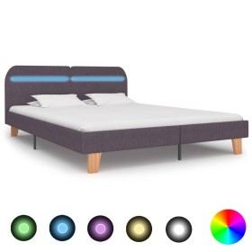 Estructura de cama con LED tela gris topo 160x200 cm