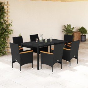 Set comedor jardín 7 pzas cojines ratán sintético vidrio negro