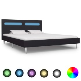 Estructura de cama con LED tela negro 180x200 cm