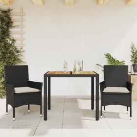 Set de comedor jardín 3 pzas con cojines ratán PE acacia negro en Conjuntos de jardín | Comprar online en Foro24