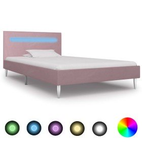 Estructura de cama con LED tela rosa 90x200 cm