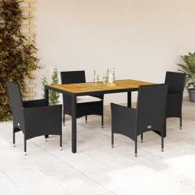 Set de comedor jardín 5 pzas con cojines ratán PE acacia negro