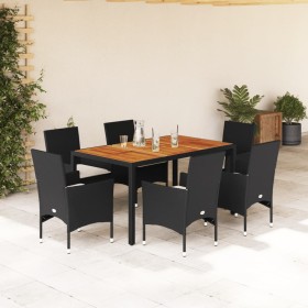 Set de comedor jardín 7 pzas con cojines ratán PE acacia negro en Conjuntos de jardín | Comprar online en Foro24
