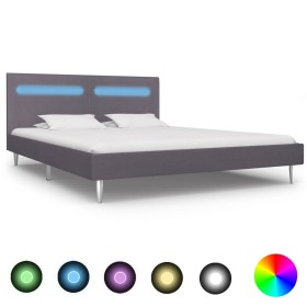 Estructura de cama con LED tela gris 180x200 cm
