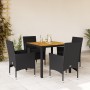 Set de comedor jardín 5 pzas con cojines ratán PE acacia negro