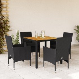 Set de comedor jardín 5 pzas con cojines ratán PE acacia negro en Conjuntos de jardín | Comprar online en Foro24