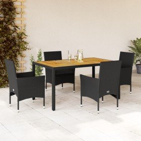 Set de comedor jardín 5 pzas con cojines ratán PE acacia negro Set de comedor jardín 5 pzas con cojines ratán PE acacia negro