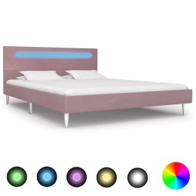 Estructura de cama con LED tela rosa 140x200 cm