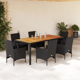 Set de comedor jardín 7 pzas con cojines ratán PE acacia negro en Conjuntos de jardín | Comprar online en Foro24