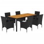 Set de comedor jardín 7 pzas con cojines ratán PE acacia negro
