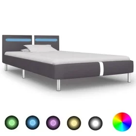 Estructura de cama con LED de cuero sintético gris 90x200 cm de vidaXL, Camas y somieres - Ref: Foro24-280856, Precio: 149,42...
