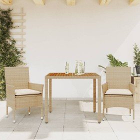 Set de comedor jardín 3 pzas con cojines ratán PE acacia beige en Conjuntos de jardín | Comprar online en Foro24