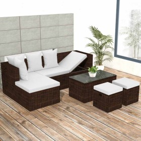 4-teiliges Gartenmöbel-Set und braune synthetische Rattankissen von vidaXL, Gartensets - Ref: Foro24-42585, Preis: 419,51 €, ...
