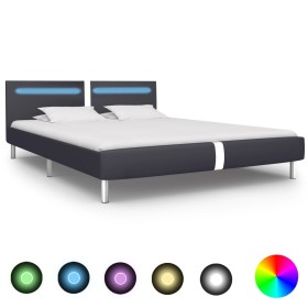 Estructura de cama con LED cuero sintético negro 160x200 cm