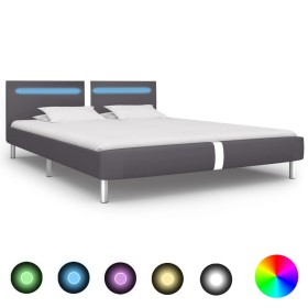 Cama con LED de cuero sintético gris 180x200 cm