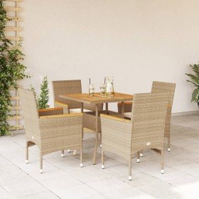 Set de comedor jardín 5 pzas con cojines ratán PE acacia beige