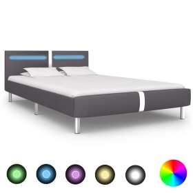 Cama con LED de cuero sintético gris 140x200 cm