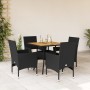 Set de comedor jardín 5 pzas con cojines ratán PE acacia negro