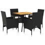 Set de comedor jardín 5 pzas con cojines ratán PE acacia negro