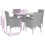 Set de comedor jardín 5 pzas con cojines ratán PE acacia gris