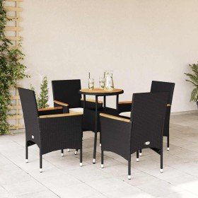Set de comedor jardín 5 pzas con cojines ratán PE acacia negro