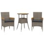 Set de comedor jardín 3 pzas con cojines ratán PE acacia gris