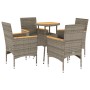 Set de comedor jardín 5 pzas con cojines ratán PE acacia gris
