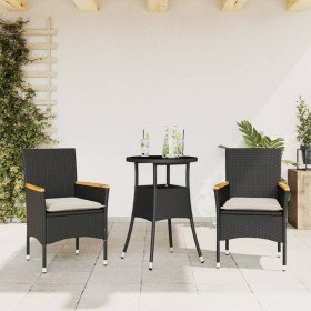 Set comedor jardín 3 pzas cojines ratán sintético vidrio negro en Conjuntos de jardín | Comprar online en Foro24
