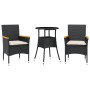 Set comedor jardín 3 pzas cojines ratán sintético vidrio negro